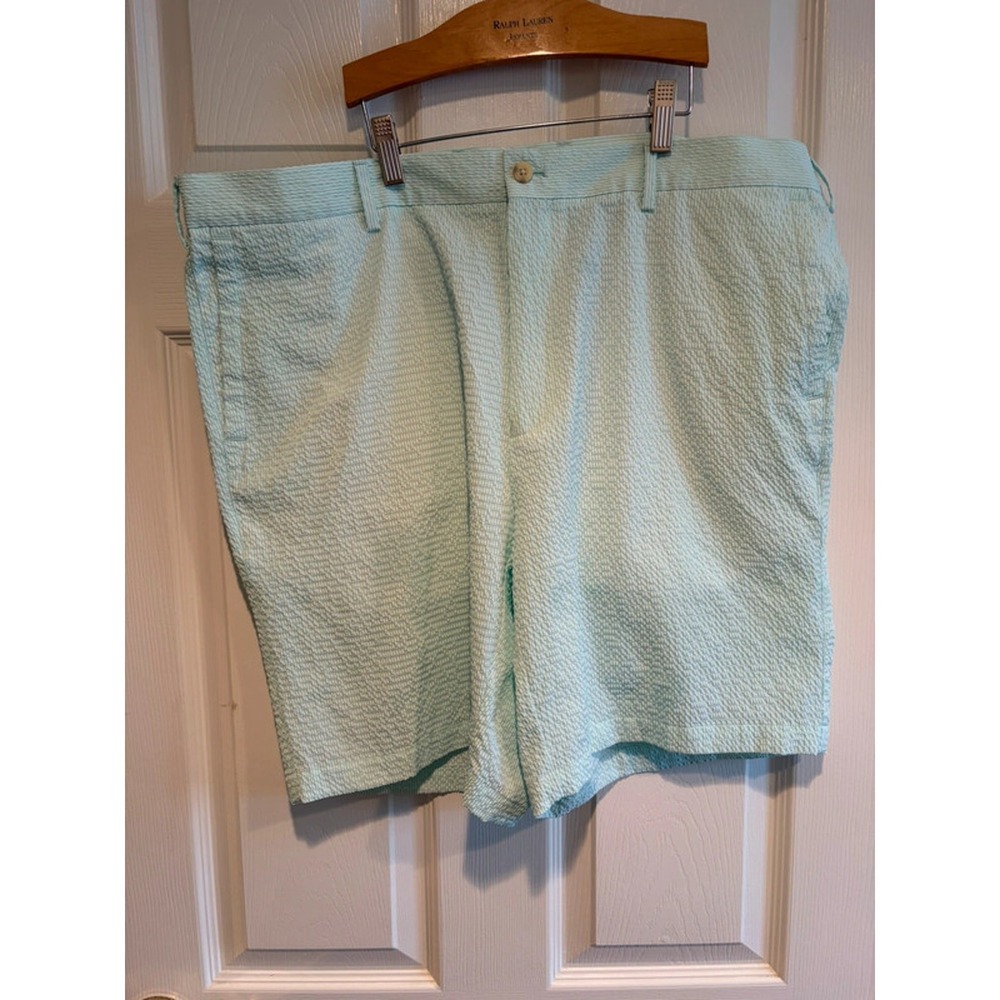 Peter Millar Featherweight Seersucker Shorts Green Stripe Sz 40 Golf Resort Prep